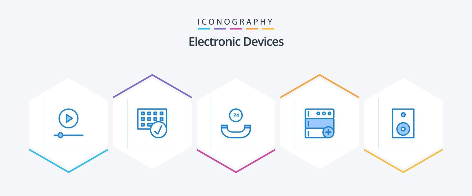 Paquete de 25 iconos azules de dispositivos que incluye productos. dispositivos. hardware. nuevo. base vector