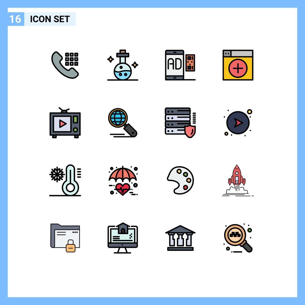 Group of 16 Modern Flat Color Filled Lines Set for app new ad window mobile Editable Creative Vector Design Elements