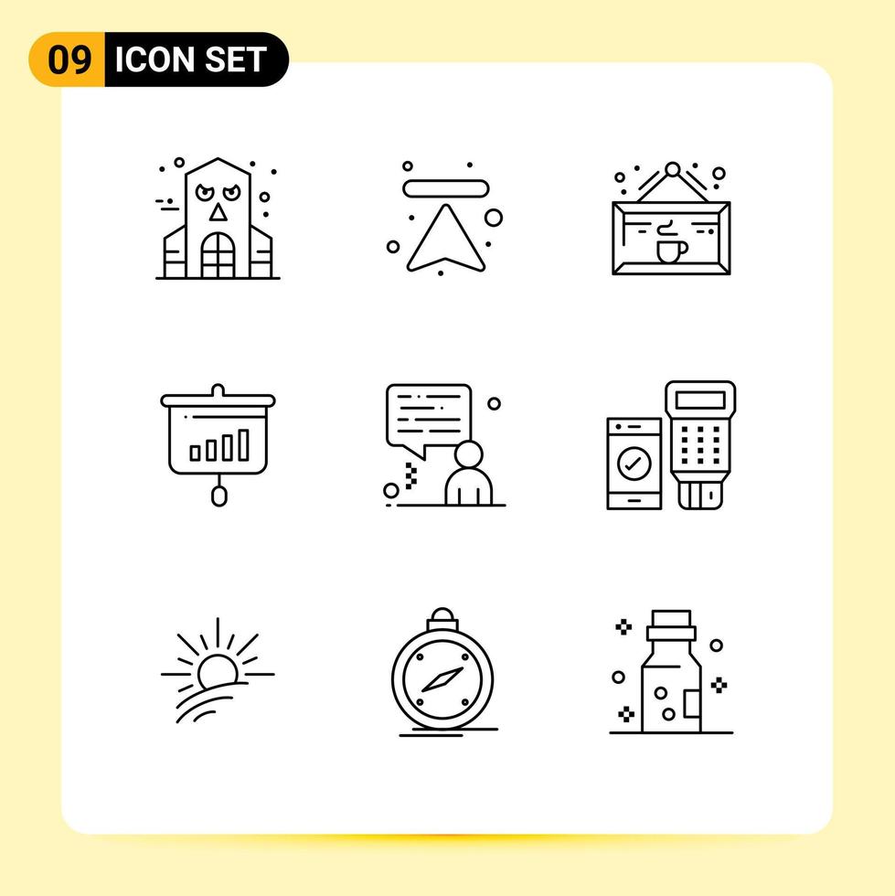 Universal Icon Symbols Group of 9 Modern Outlines of man information cafe sales chart Editable Vector Design Elements