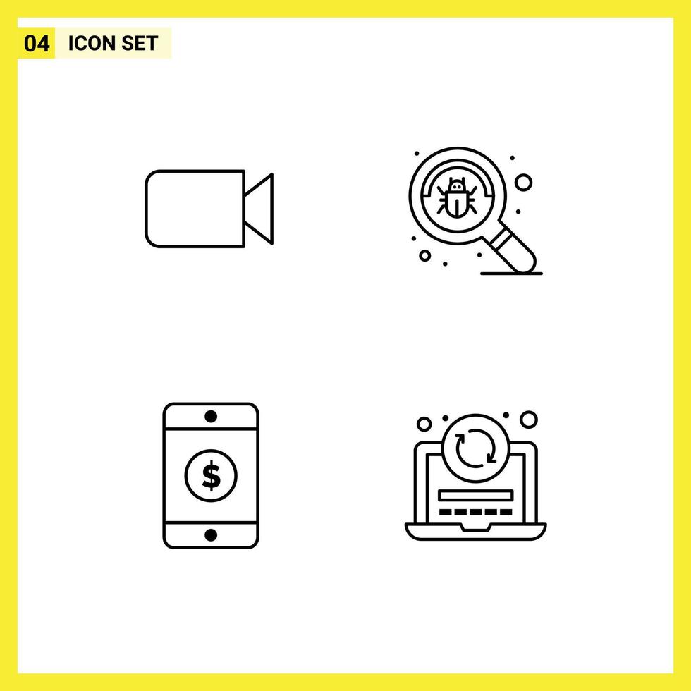 Set of 4 Vector Filledline Flat Colors on Grid for camera mobile ui search laptop Editable Vector Design Elements