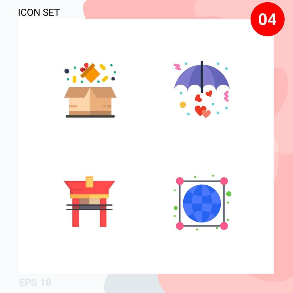 Editable Vector Line Pack of 4 Simple Flat Icons of box gate sale protect china Editable Vector Design Elements