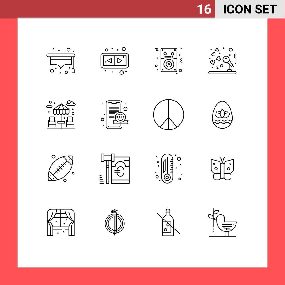 16 Universal Outline Signs Symbols of marketing water ipod dinner music Editable Vector Design Elements