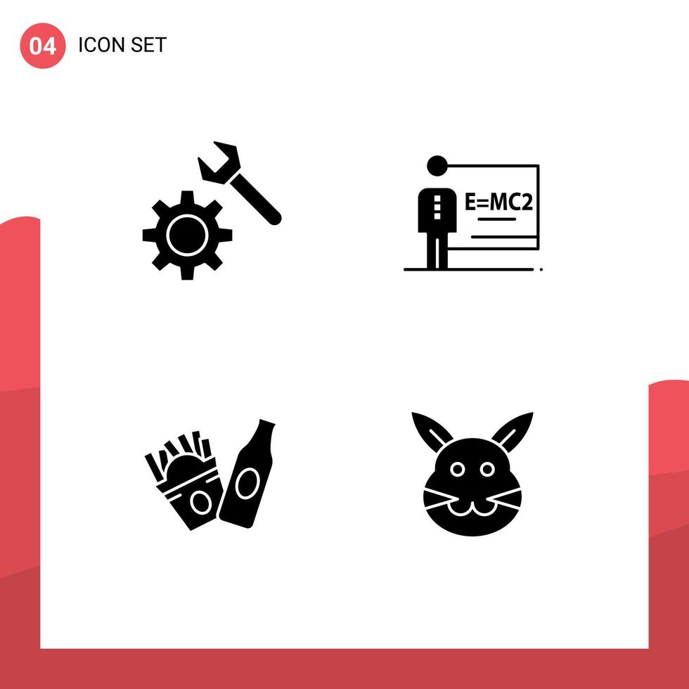 4 Solid Glyph concept for Websites Mobile and Apps setting american classroom room bynny Editable Vector Design Elements