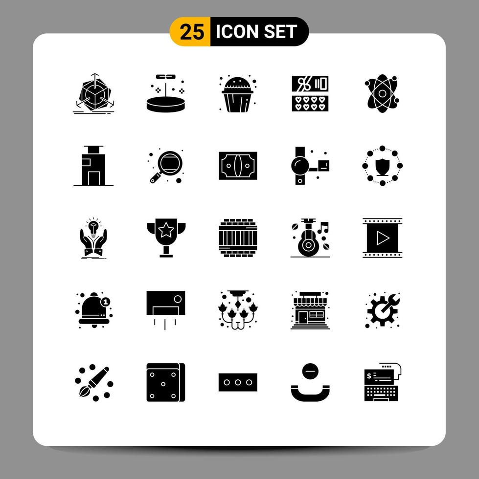 Set of 25 Modern UI Icons Symbols Signs for science atom cake love gift Editable Vector Design Elements