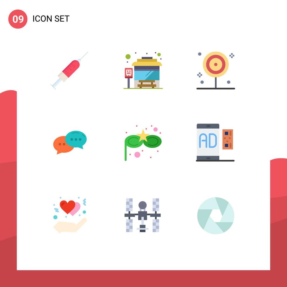 Flat Color Pack of 9 Universal Symbols of costume mask dialogue cooking conversation chat Editable Vector Design Elements