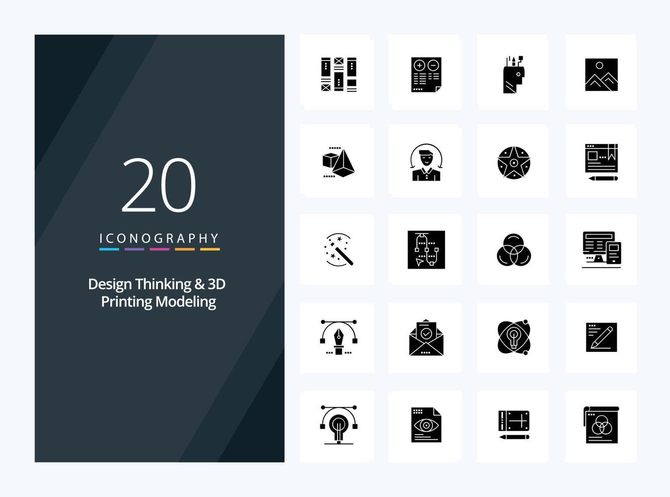 20 Design Thinking And D Printing Modeling Solid Glyph icon for presentation vector