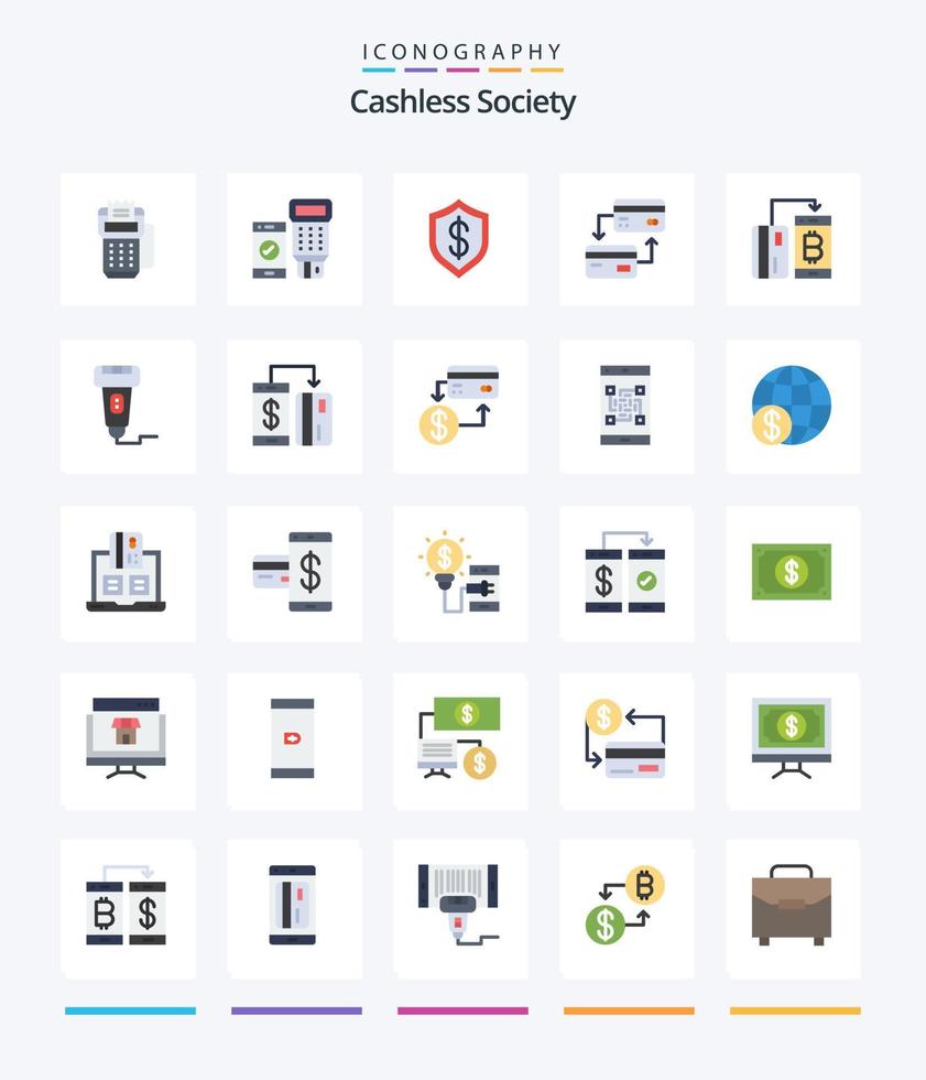 Creative Cashless Society 25 Flat icon pack  Such As cashless. card. scan. technology. cyber vector