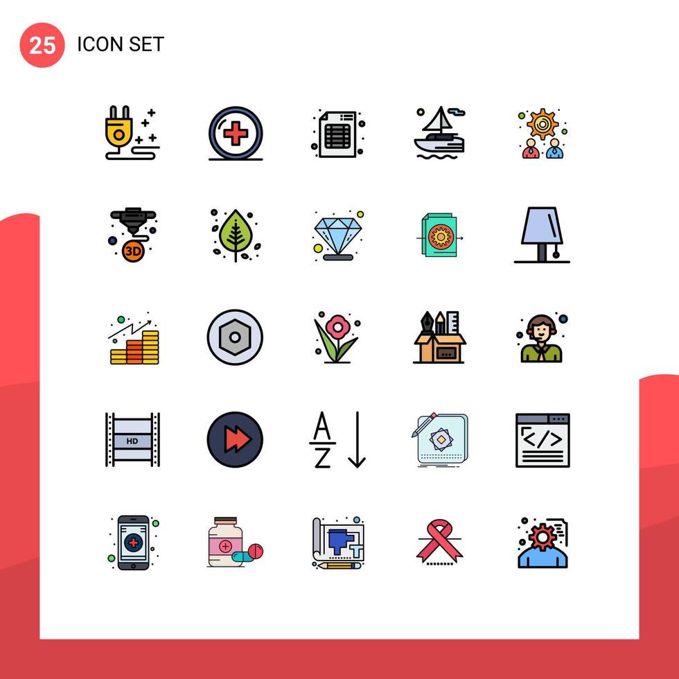 User Interface Pack of 25 Basic Filled line Flat Colors of teamwork management audit transport boat Editable Vector Design Elements