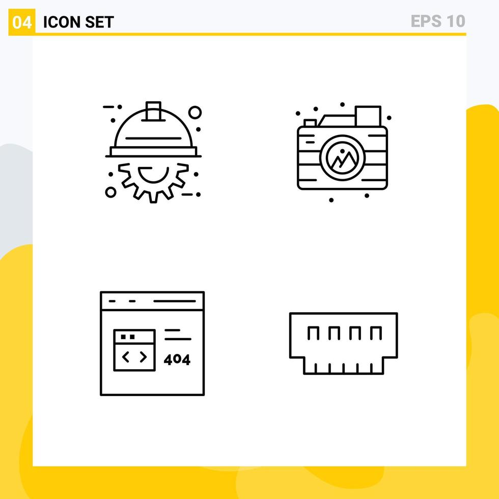 Group of 4 Filledline Flat Colors Signs and Symbols for automation browser project camera develop Editable Vector Design Elements