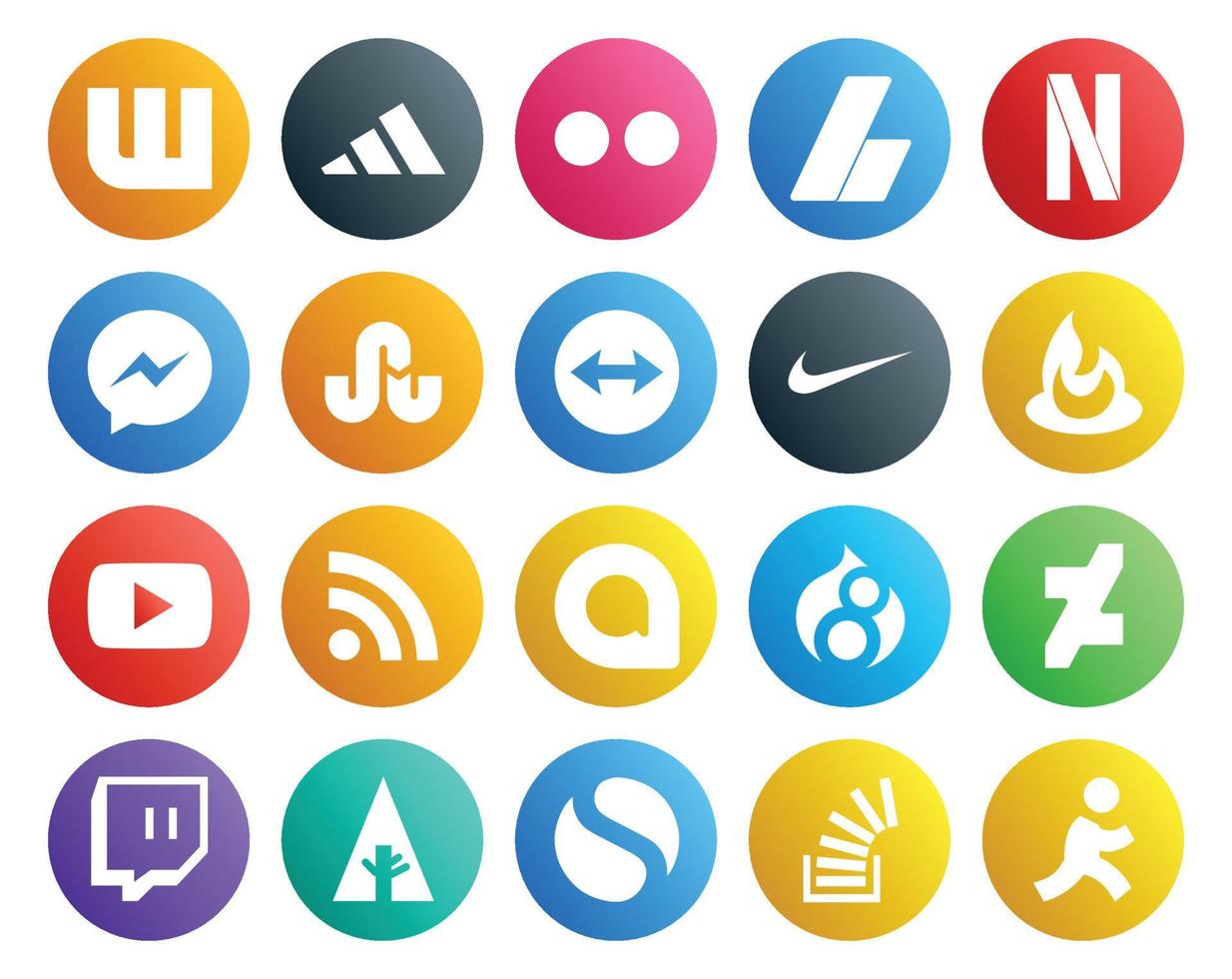 20 Social Media Icon Pack Including twitch drupal teamviewer google allo video vector