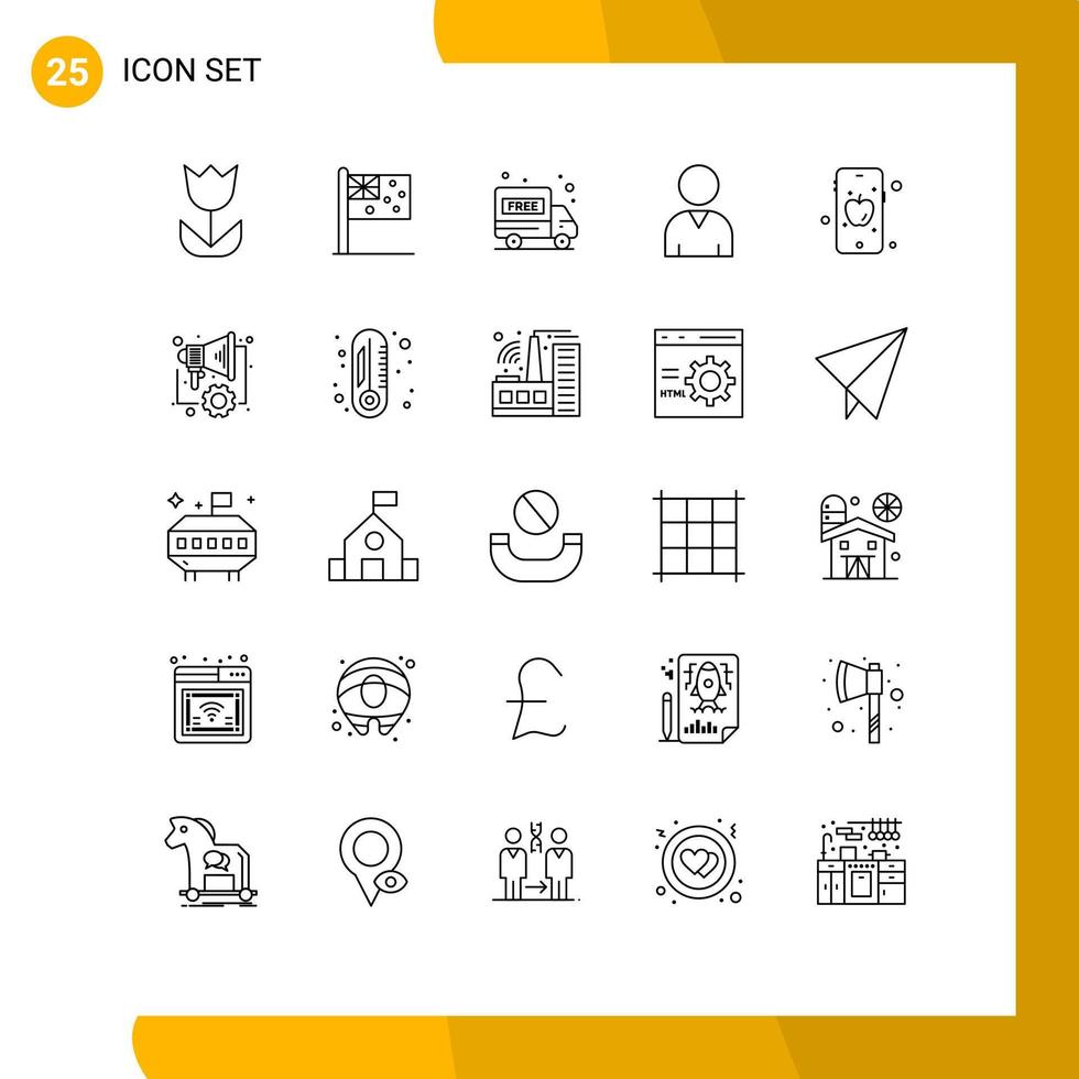Set of 25 Vector Lines on Grid for digital education delivery truck apple resources Editable Vector Design Elements