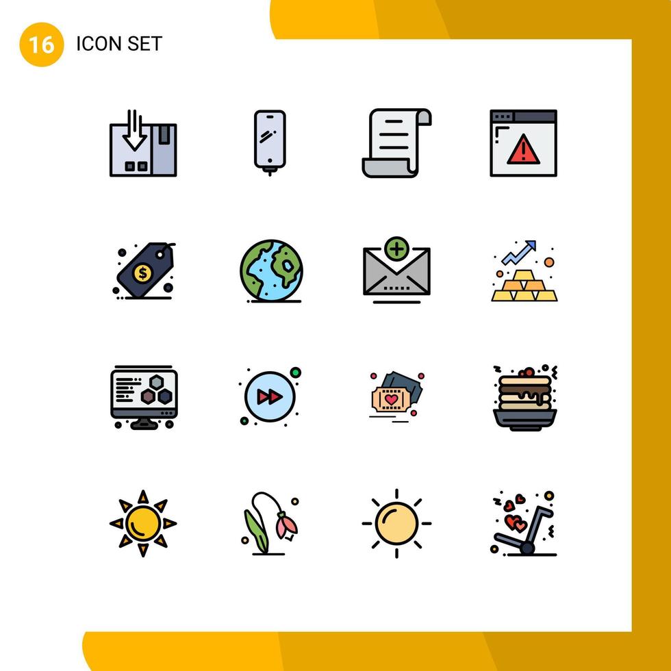 paquete de líneas rellenas de color plano de 16 símbolos universales de script de seguridad de carga web empresarial elementos de diseño de vectores creativos editables