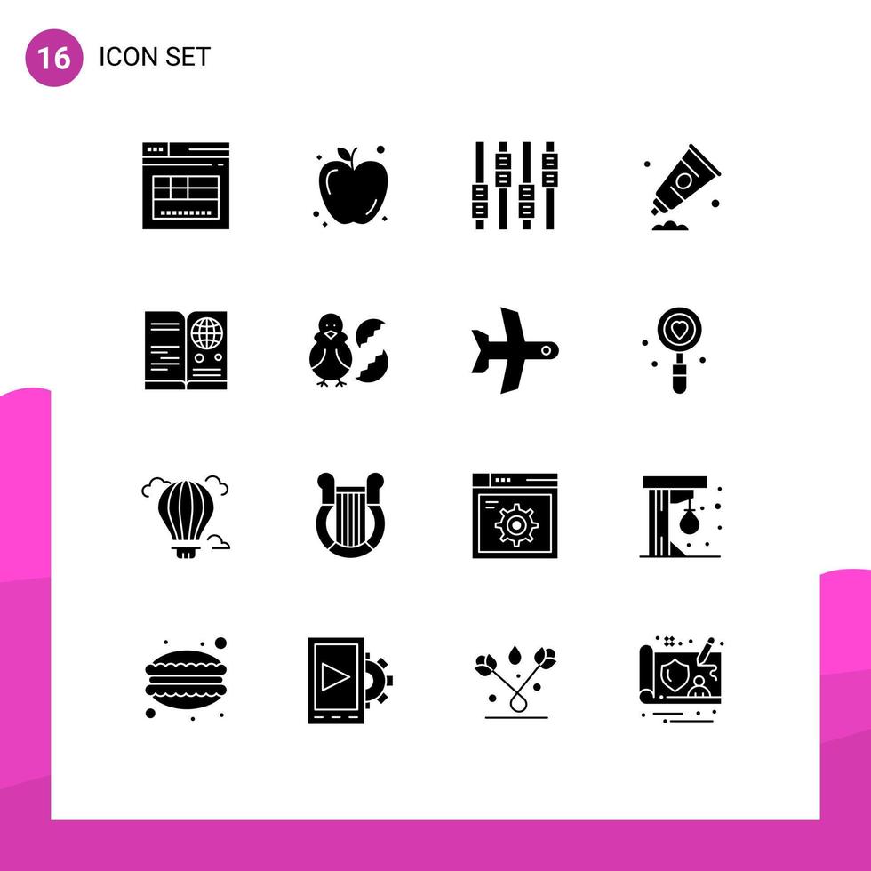 16 Solid Glyph concept for Websites Mobile and Apps travel id editing passport arts Editable Vector Design Elements