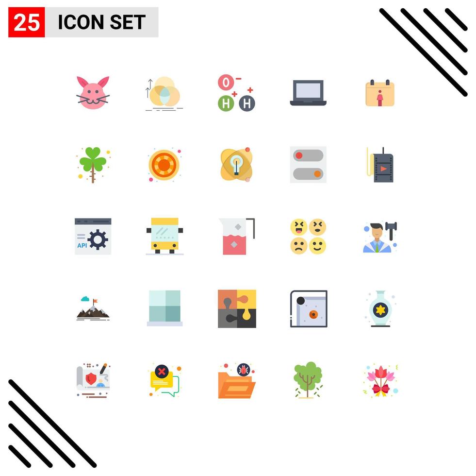 grupo de símbolos de iconos universales de 25 colores planos modernos del día calendario geometría dispositivo macbook elementos de diseño vectorial editables vector