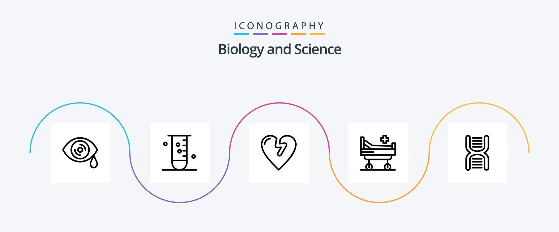 Biology Line 5 Icon Pack Including physics. dna. heart attack. biology. hospital vector