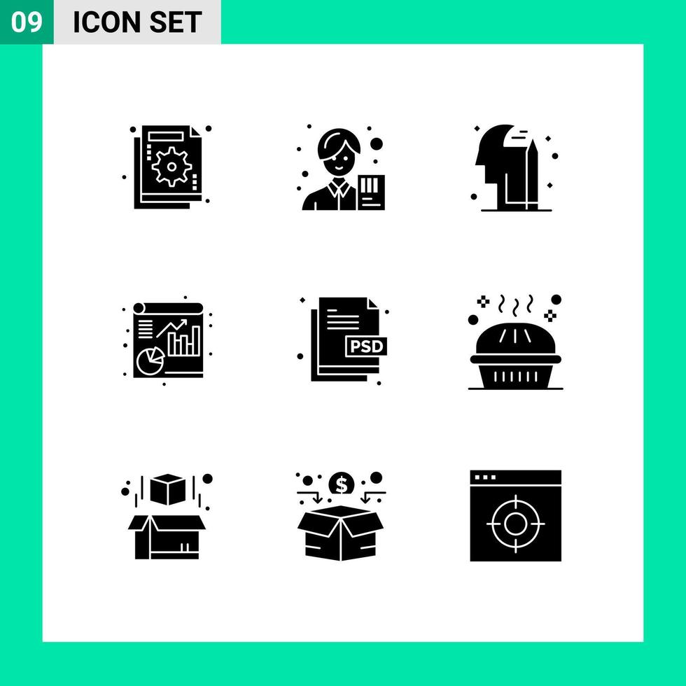 Pictogram Set of 9 Simple Solid Glyphs of design report avatar file pencile Editable Vector Design Elements