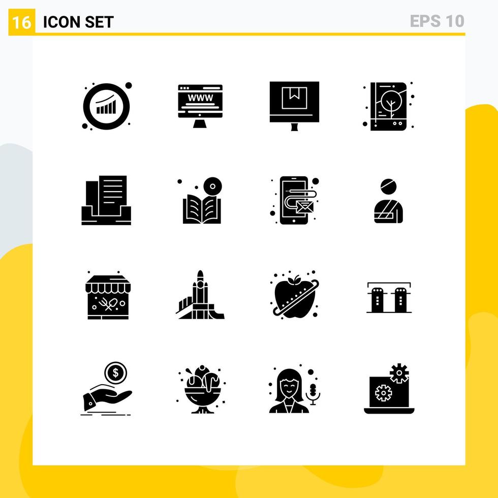 Set of 16 Modern UI Icons Symbols Signs for notebook brand identity web advert book e Editable Vector Design Elements