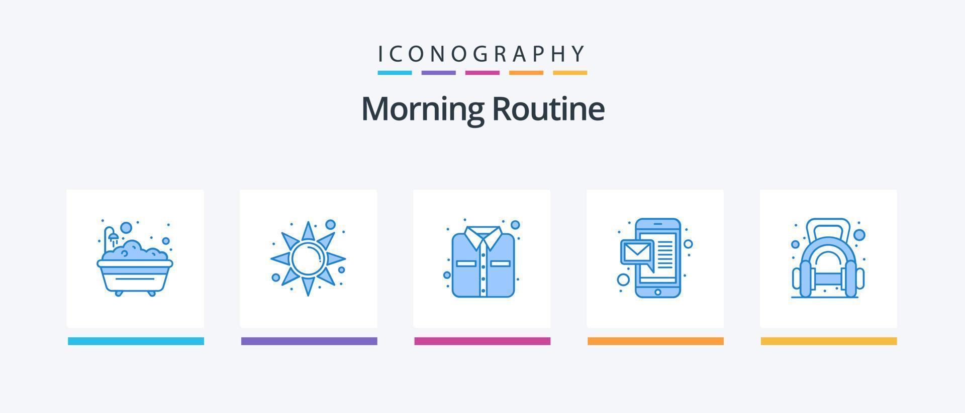 Morning Routine Blue 5 Icon Pack Including gym. weight. shirt. fitness. mobile. Creative Icons Design vector