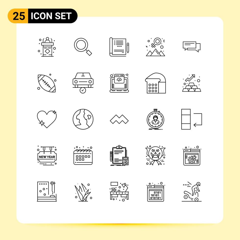 25 Universal Lines Set for Web and Mobile Applications chat outstanding search happy report Editable Vector Design Elements