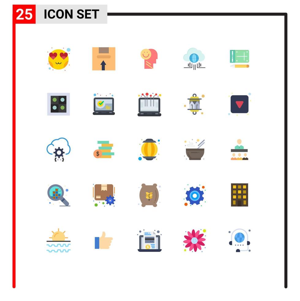 Pictogram Set of 25 Simple Flat Colors of technology think package internet life Editable Vector Design Elements