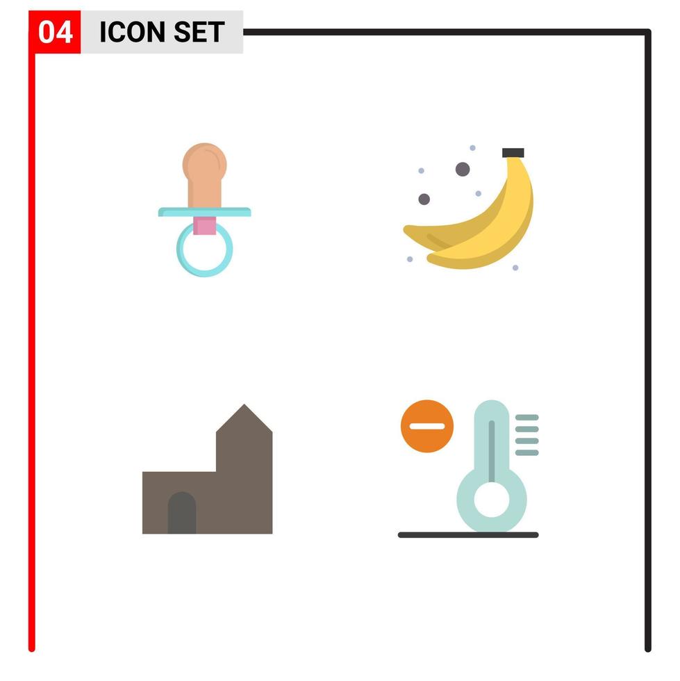 Pack of 4 creative Flat Icons of nipple castle building pacifier food fortress Editable Vector Design Elements