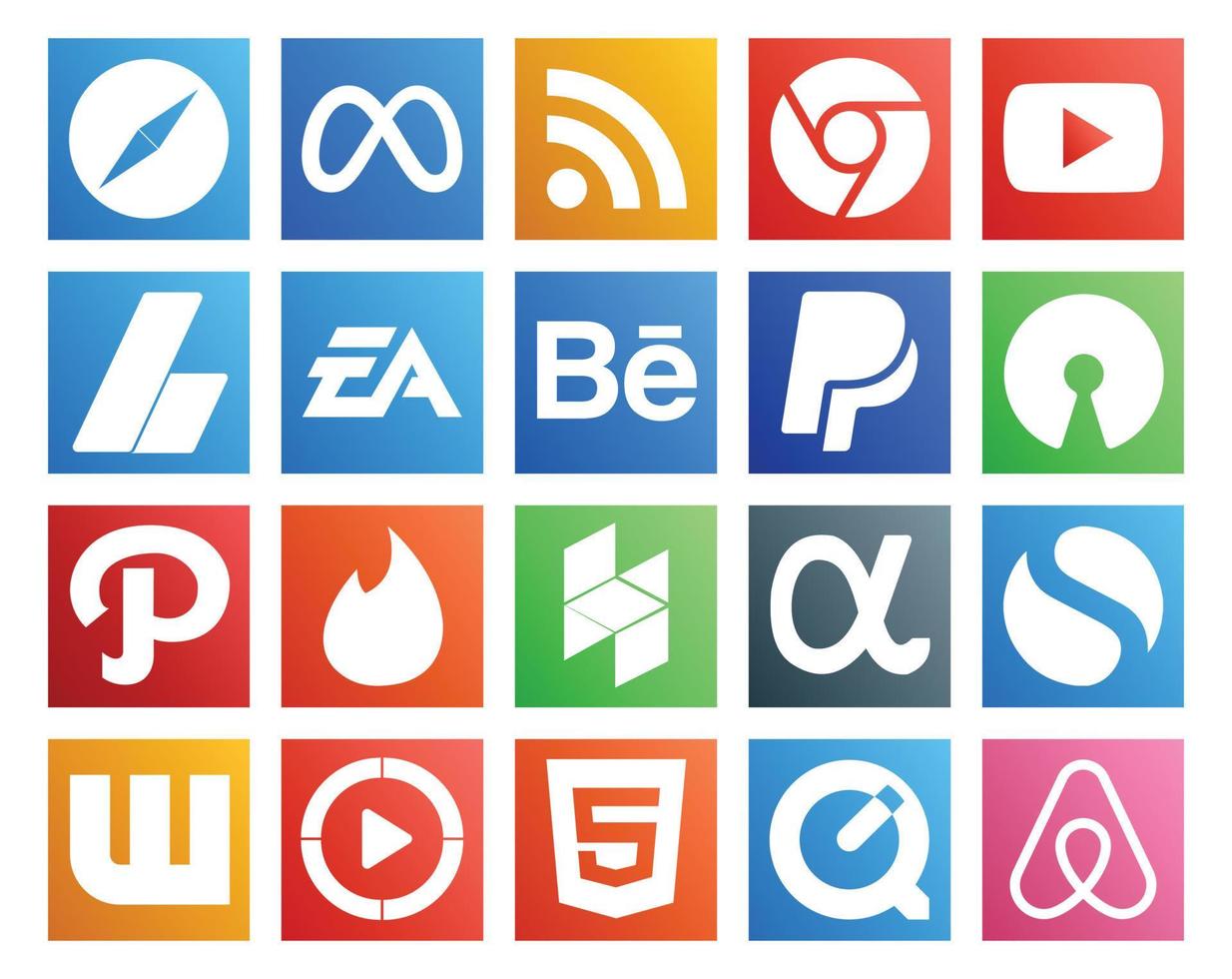 20 Social Media Icon Pack Including tinder open source adsense paypal sports vector