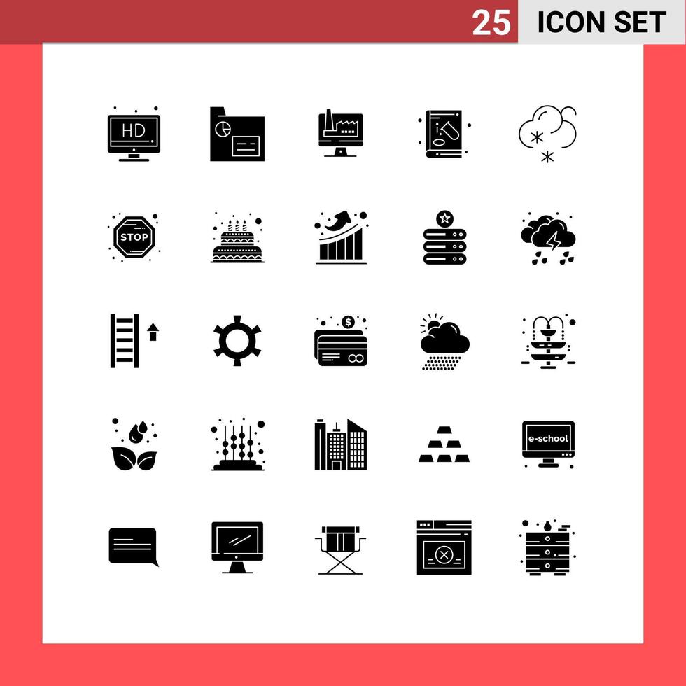 Modern Set of 25 Solid Glyphs and symbols such as snow experiment building education chemical Editable Vector Design Elements