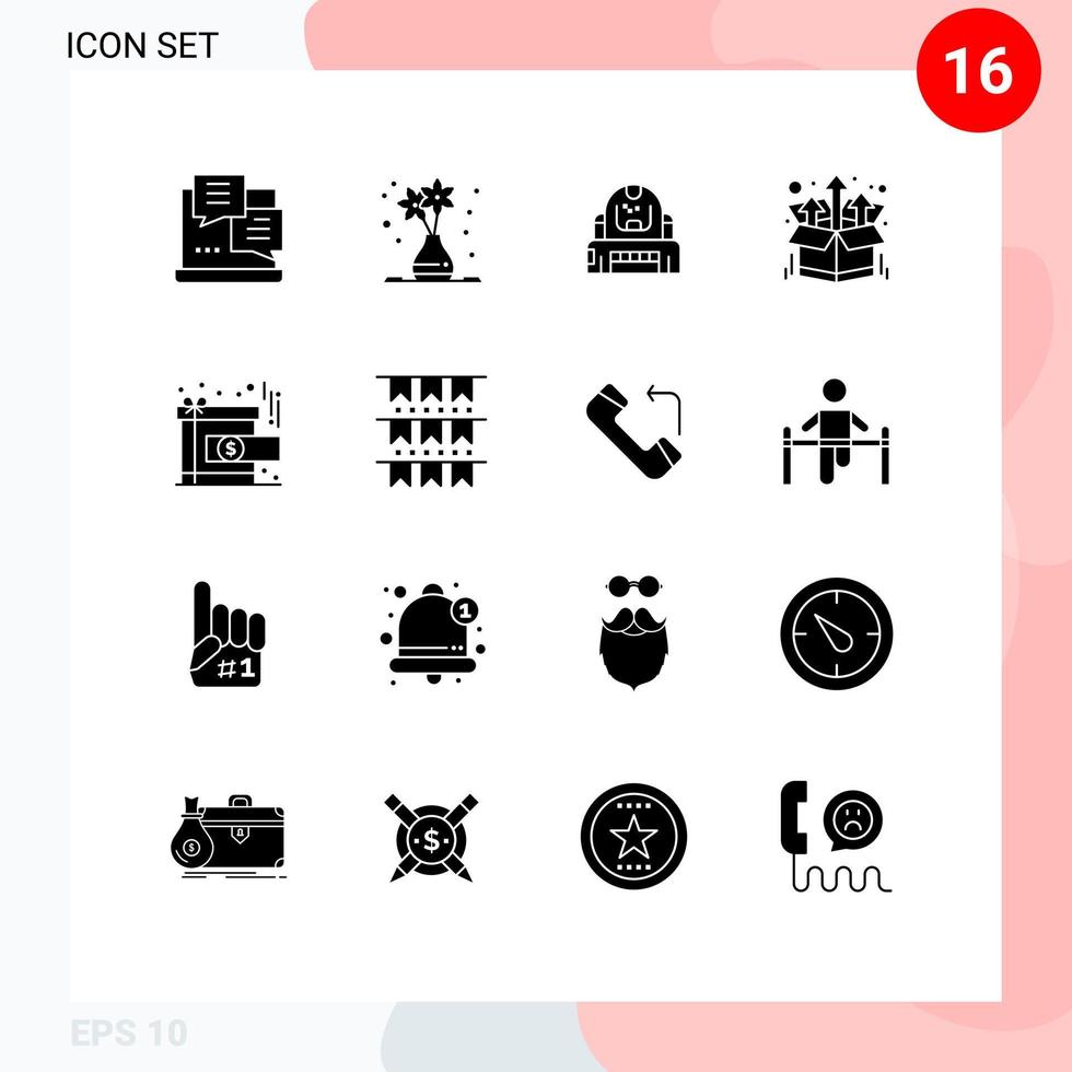 Pictogram Set of 16 Simple Solid Glyphs of achievement product astronaut package protection Editable Vector Design Elements