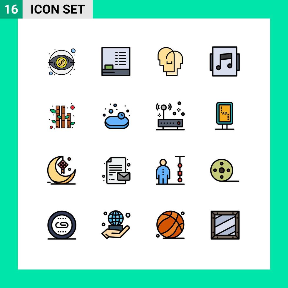 Set of 16 Modern UI Icons Symbols Signs for soup nature human bamboo music Editable Creative Vector Design Elements