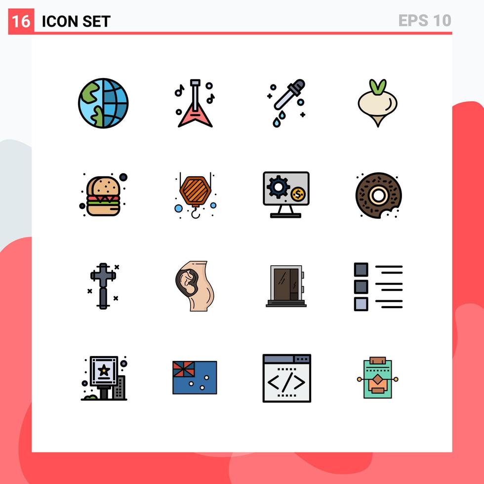 Set of 16 Modern UI Icons Symbols Signs for food burger dropper spring turnip Editable Creative Vector Design Elements