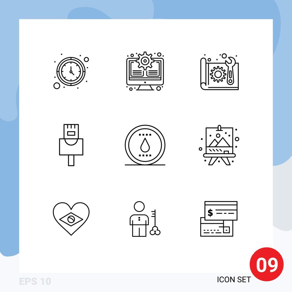 Universal Icon Symbols Group of 9 Modern Outlines of power energy architecture ethernet plan Editable Vector Design Elements