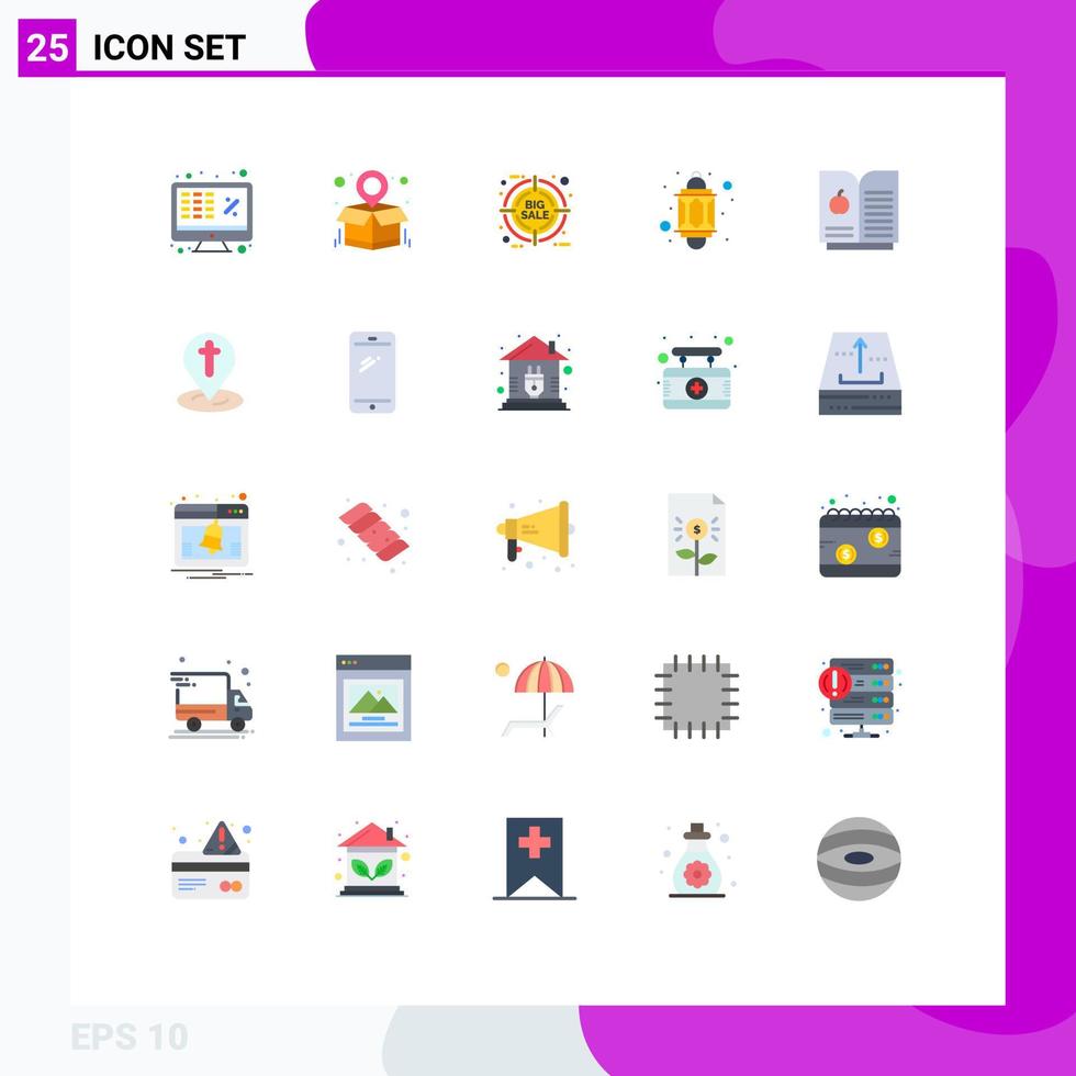 Universal Icon Symbols Group of 25 Modern Flat Colors of science muslim target lantern light Editable Vector Design Elements