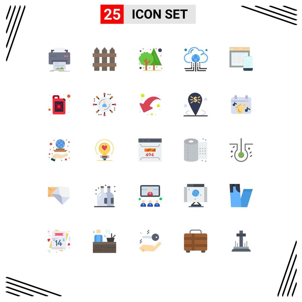 25 User Interface Flat Color Pack of modern Signs and Symbols of internet data wood computing green Editable Vector Design Elements