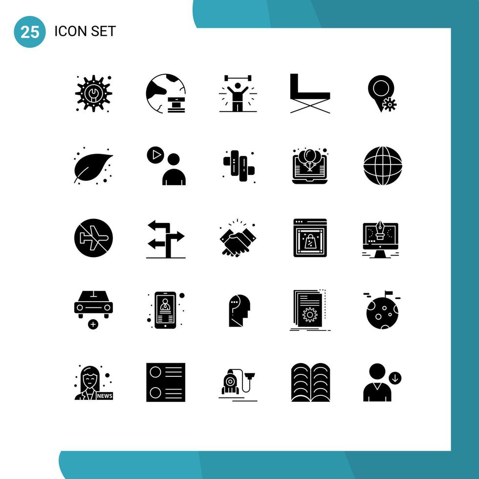 25 User Interface Solid Glyph Pack of modern Signs and Symbols of sit interior bodybuilding furniture lifting Editable Vector Design Elements