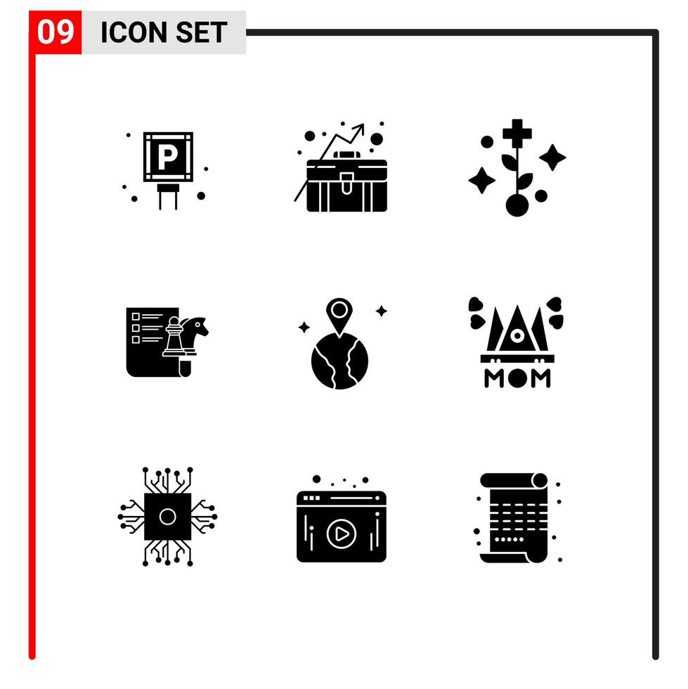 Set of 9 Modern UI Icons Symbols Signs for location world medical planning business Editable Vector Design Elements