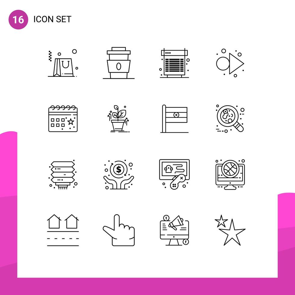 Modern Set of 16 Outlines and symbols such as date right computer forward system Editable Vector Design Elements