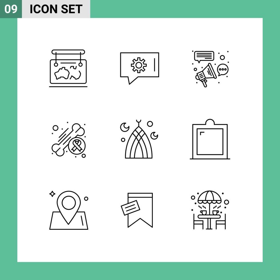 Group of 9 Outlines Signs and Symbols for health cancer advertising bone connection Editable Vector Design Elements