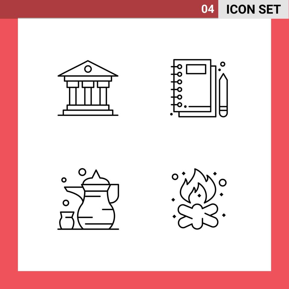 Group of 4 Filledline Flat Colors Signs and Symbols for bank abrahamic ireland notepad islam Editable Vector Design Elements