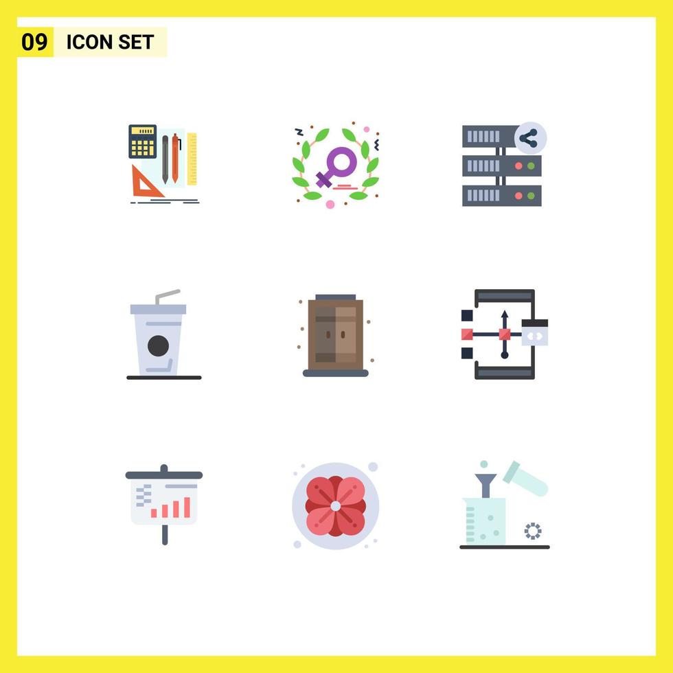 Pack of 9 creative Flat Colors of window home share drink beverage Editable Vector Design Elements