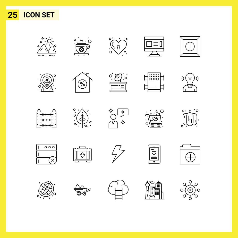 Mobile Interface Line Set of 25 Pictograms of planning construction day blueprint lock Editable Vector Design Elements