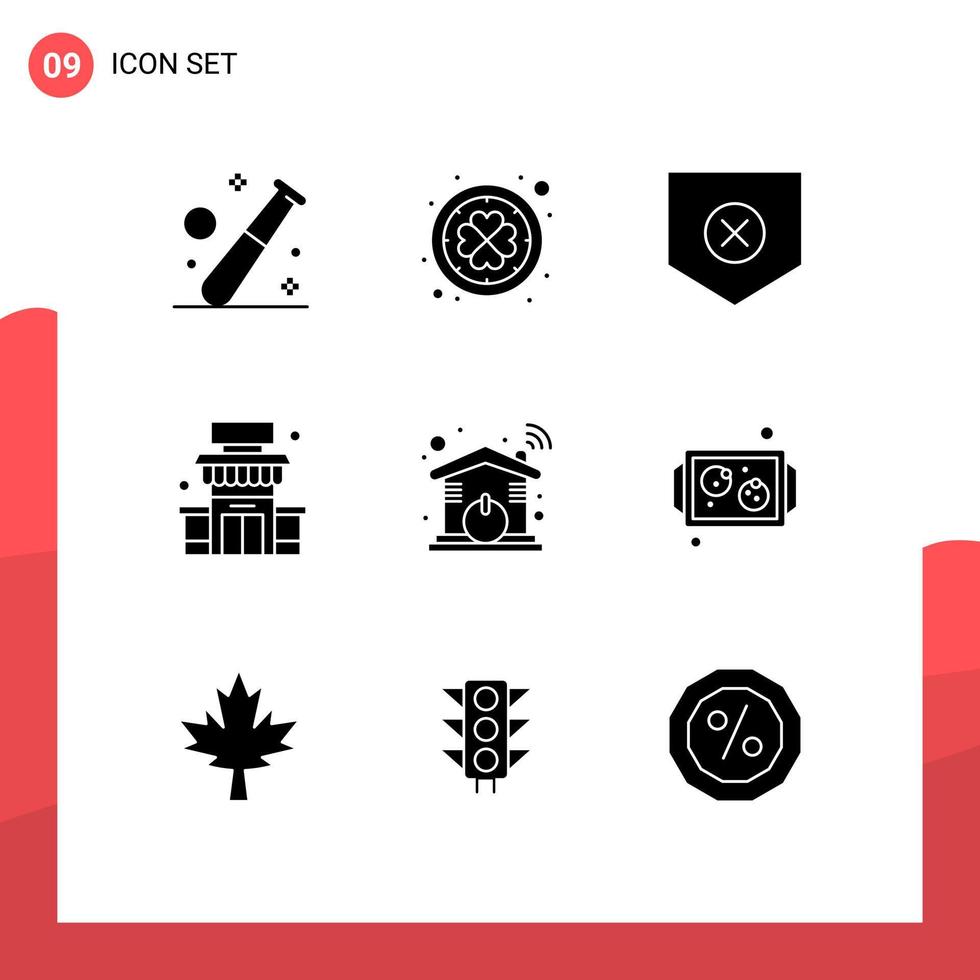 9 Universal Solid Glyph Signs Symbols of automation store clover shop x Editable Vector Design Elements