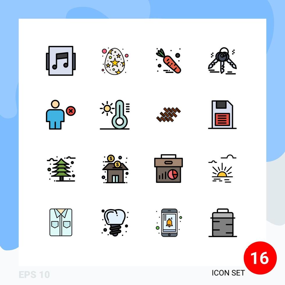 16 User Interface Flat Color Filled Line Pack of modern Signs and Symbols of minus delete food body real estate Editable Creative Vector Design Elements