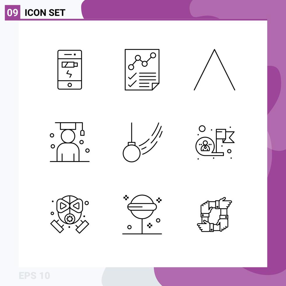 Universal Icon Symbols Group of 9 Modern Outlines of pendulum scholar report graduation avatar Editable Vector Design Elements