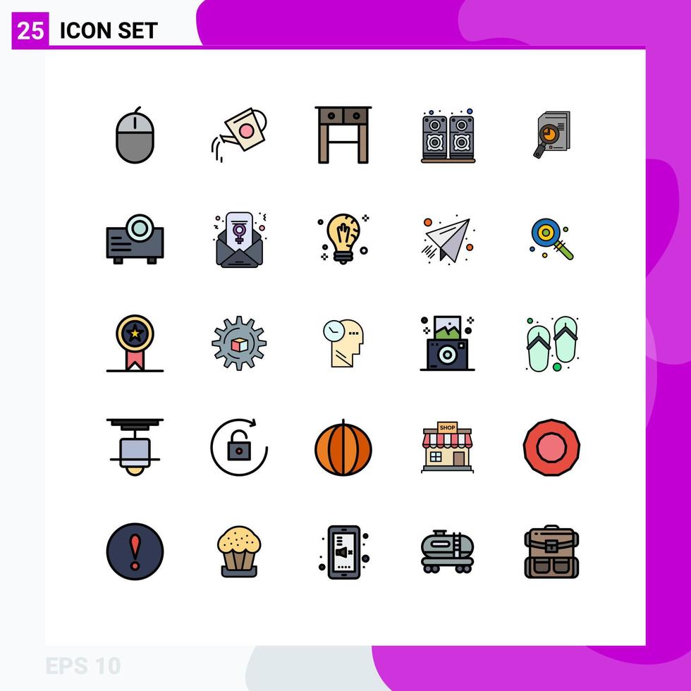 Set of 25 Vector Filled line Flat Colors on Grid for analysis speaker tank sound table Editable Vector Design Elements