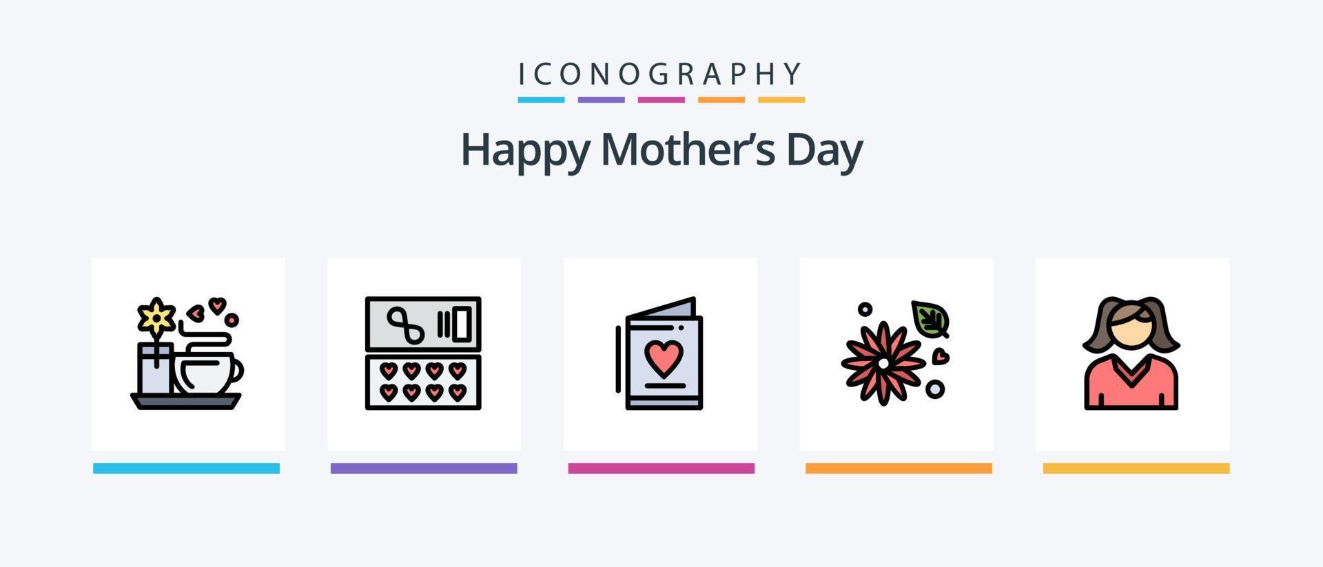 la línea del día de la madre feliz llenó el paquete de 5 íconos, incluida la madre. regalo . madre. anillo . verano. diseño de iconos creativos vector