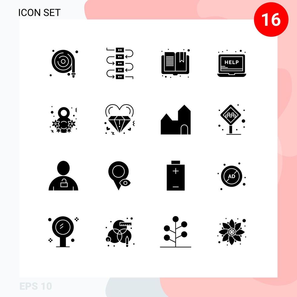 16 Solid Glyph concept for Websites Mobile and Apps female day open support laptop Editable Vector Design Elements
