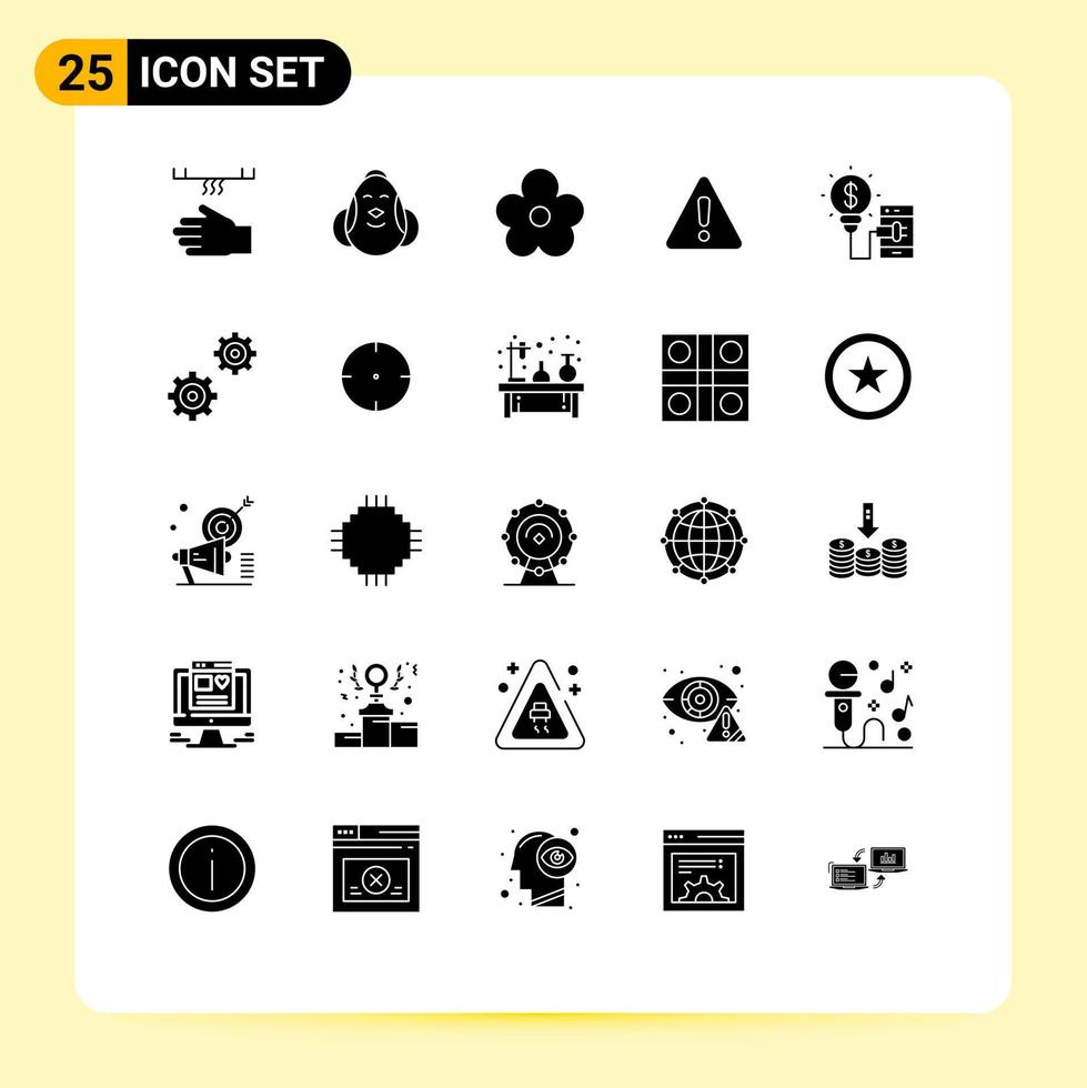 25 User Interface Solid Glyph Pack of modern Signs and Symbols of sign danger baby alert pot Editable Vector Design Elements