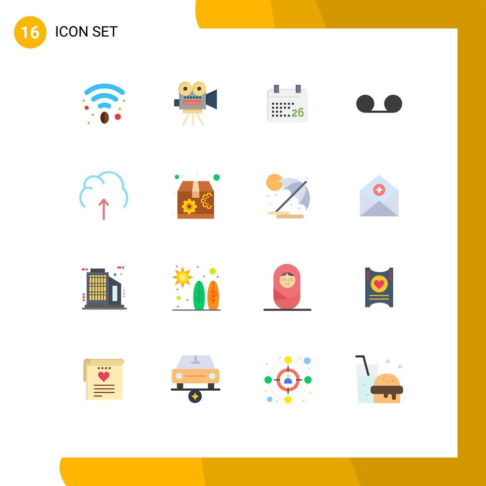 Pack of 16 creative Flat Colors of server data day cloud message Editable Pack of Creative Vector Design Elements