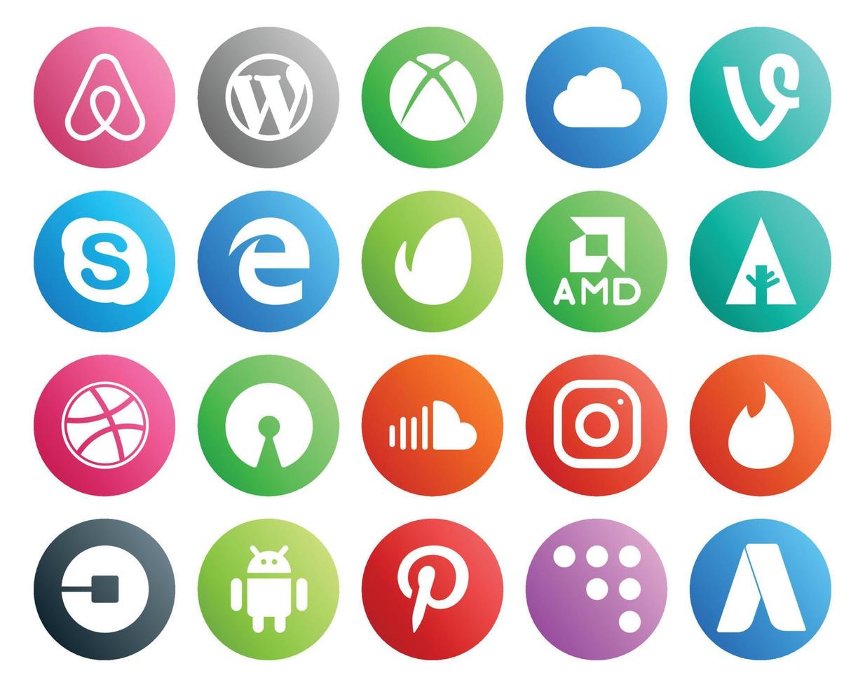 Paquete de 20 íconos de redes sociales que incluye instagram sound edge soundcloud dribble vector