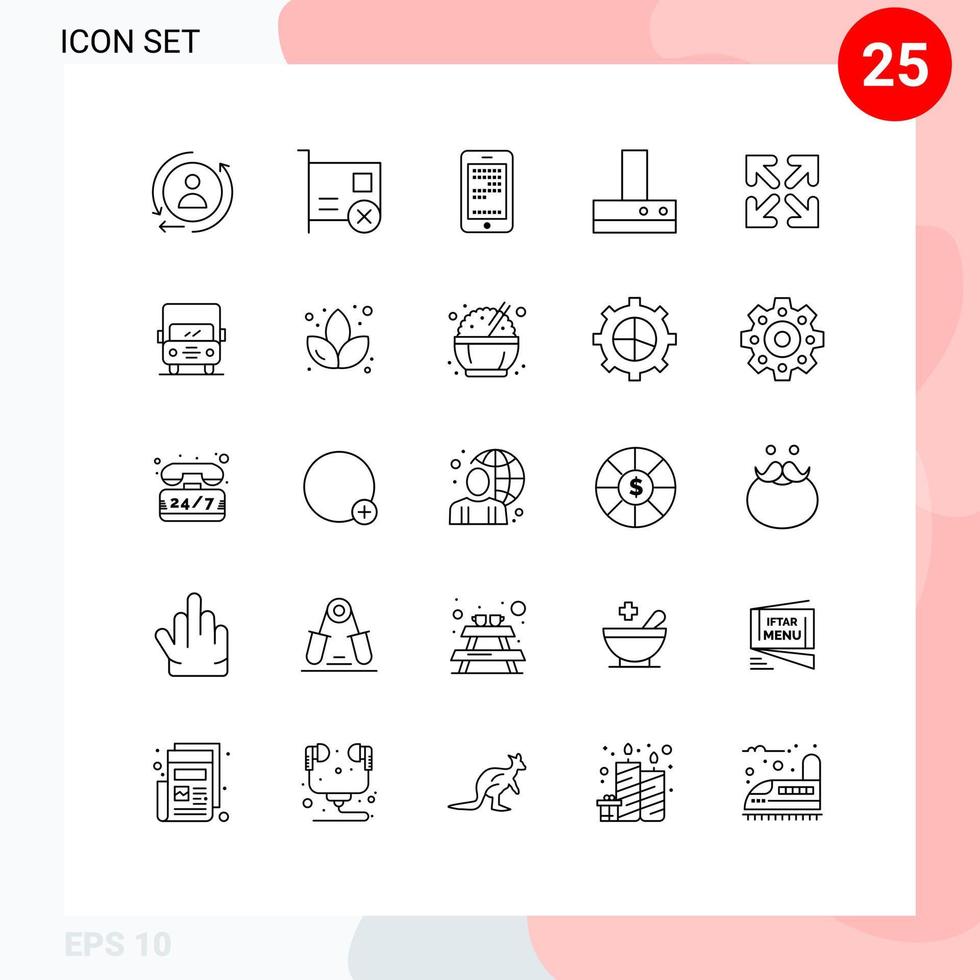 25 líneas vectoriales temáticas y símbolos editables de extractor de cocina móvil con flecha de movimiento elementos de diseño vectorial editables vector